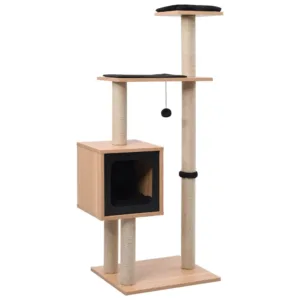 Brown Wood Cat Tree , Large Multi-Level Tower with Removable Covers, Sisal Scratching Posts & Cozy Hideaway